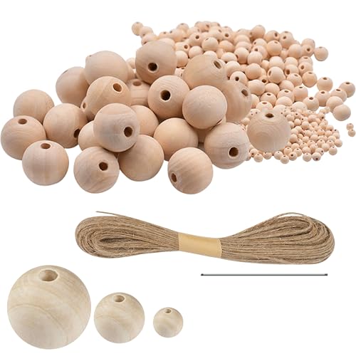 120 Stück Holzperlen Holzkugeln mit Loch 3 Größen (20mm 15mm 10mm) Runde Holzperlen Natur Unbehandelte Perlen Holz Holzkugel zum Basteln für DIY Schmuck Armband Bemalte Dekoration