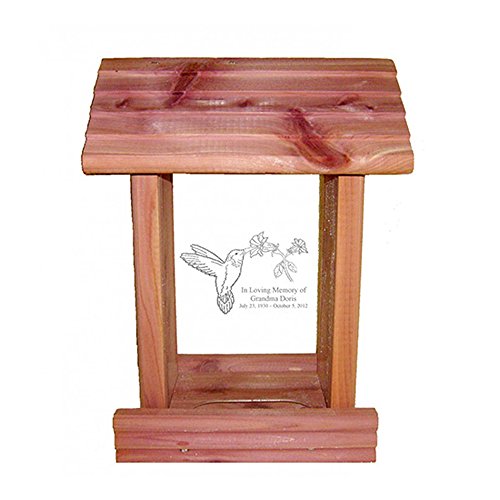 Personalized Memorial Bird Feeder - Hanging Cedar Wood Bird Feeder with Custom Engraved in Loving Memory Inscription & Choice of Theme Sympathy Gift Made in USA (Hummingbird)