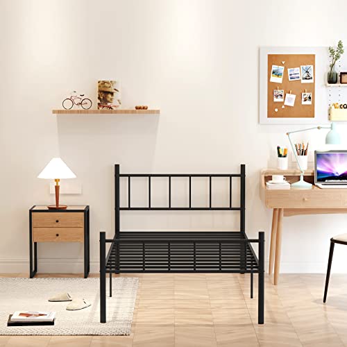 Zizin 14 Inch Twin Xl Metal Bed Frame With Headboard And Footboard Heavy Duty Platform Bedframe No Box Spring Needed Balck,Round Tube,Easy Assembly,Extra Long Twin Bed Frame #TOP11