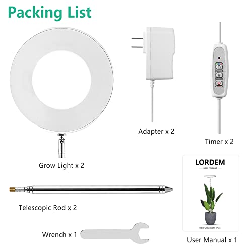 Lordem Plant Grow Light, Full Spectrum Plant Light For Indoor Plants, Brightness Adjustable Led Growing Lamp With Auto On/Off Timer 4H/8H/12H, Height Adjustable, Ideal For Tall Plants, Pack Of 2 #TOP5