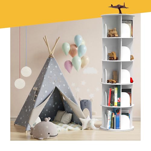 Rotating Bookshelf, Revolving Bookcase, Rotating Bookcase, 5 Tier White by Houseables - Used condition - Image 7
