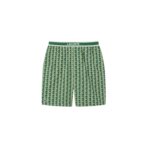 Lacoste Mens Monogram Print Poplin Pajama Shorts (Amazon Exclusives) Green/Birch Medium