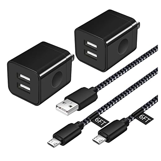 Android Charger Cable, HI-CABLE Micro USB Cable [2 Pack/6FT] with 2-Pack Dual Port USB Wall Charger Fast Charging Compatible with Samsung Galaxy S7 S6 J8 J7 Note 5,Kindle,LG,PS4,Camera (Black)