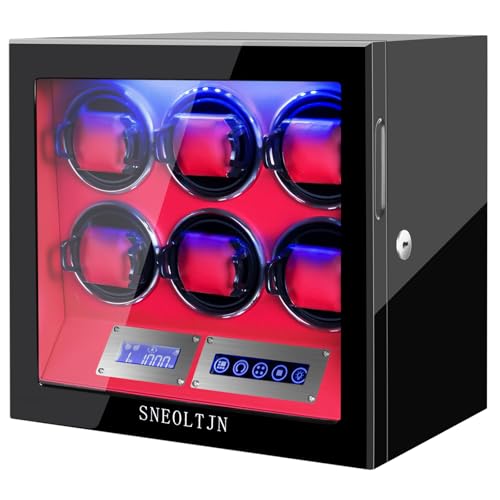 SNEOLTJN Watch Winder for 6 Slots Automatic Watches, Ultra-Quiet Japanese Motors, Built-in LED Illumination and LCD Touchscreen Control by SNEOLTJN - Used condition - US$120.25