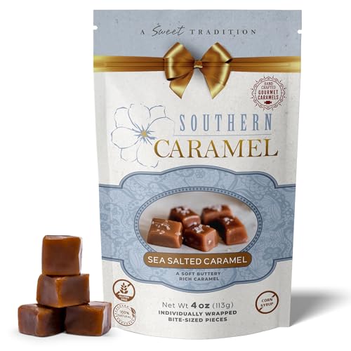 Southern Caramel Sea Salted Caramels, Rich, Buttery Caramel Candy with a Sprinkle of Coarse Sea Salt, Sweet & Salty, Handcrafted, No Corn Syrup, Gluten Free, Individually Wrapped Treats, 4 oz (Pack of 1)