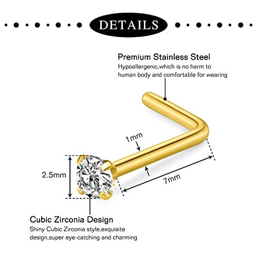 Anicina Nose Rings 18G Nose Rings Hoops Surgical Steel Nose Piercing Kit L Shape Nose Studs For Women Cz Heart Moon Nose Piercings Gold Nose Piercing Jewelry #TOP3