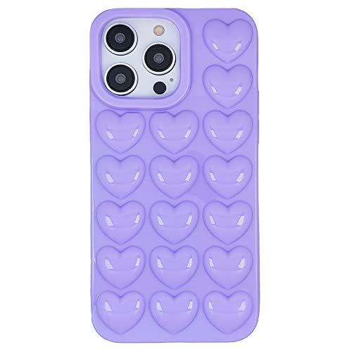 DMaos for iPhone 14 Pro Max Case for Women, 3D Pop Bubble Heart Gel Cover, Cute Girly for iPhone14 Pro Max 6.7 inch - Lavender