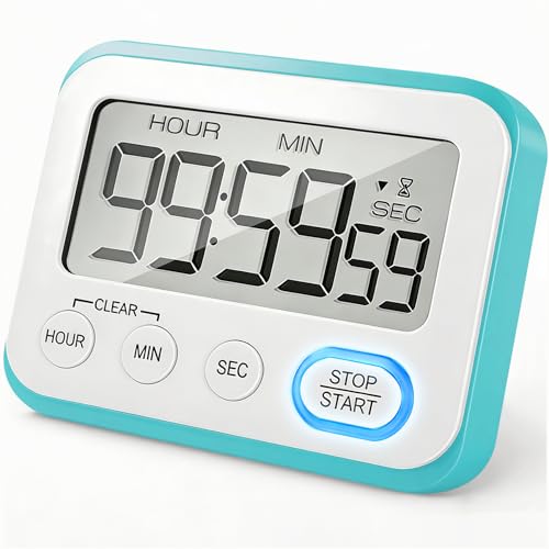 Digital Kitchen Timer Magnetic Loud Alarm, Large LCD Screen Silent/Beeping Multi-Function for Teachers Classroom Kids, Sky Blue