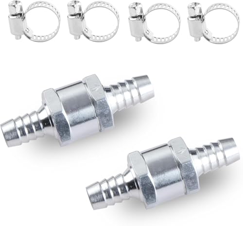 KEWAYO 2 Pièces Clapet anti-retour de carburant, clapet anti-retour en aluminium clapet anti-retour Tuyau de carburant 4 Colliers de Serrage pour L'eau Aquarium Carburant Air Gaz Liquide (10mm)