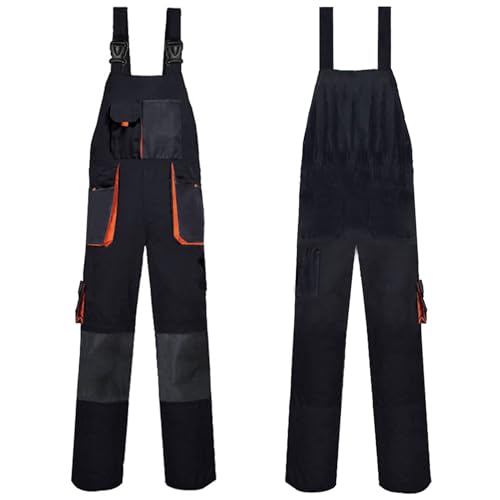 TOVCHEI Salopette À Bretelles pour Hommes Combinaisons De Travail sans Manches À Hauteur Réglable avec Poches Et Taille Élastique,Noir,5XL