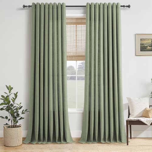Jowels Light Sage Green Linen Grommet Curtains 84 Inch Long for Living Room
