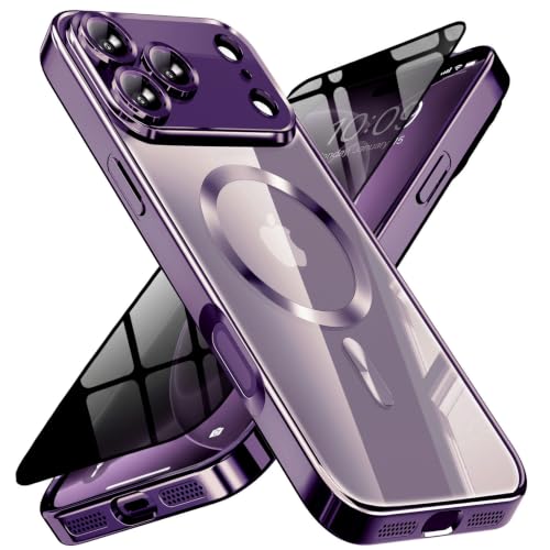 Image of Magnetic for 18 Pro Max Case with Privacy Screen Protector & Full Camera Cover,[Non-Yellowing] Shockproof Clear Phone Case Compatible with MagSafe Women Girls for 18 ProMax,Dark Purple