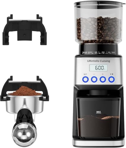 URintells Cuising Burr Coffee Grinder, Electric Coffee Grinder with 51 Grind Settings, Precision Timer, Stainless Steel Espresso Grinder with Anti-Static Design, Easy Clean and 3 Modes