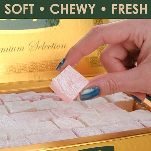 Rose & Plain Turkish Delight Duo – Classic Lokum Candy Box, Traditional Turkish Sweets, Gourmet Arabic Candy Gift, Delicias Turcas17.6 oz (500g) (Rose) - image 4