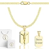 ZELYA Cadena de oro con cruz/medalla - cadena tanque chapada en oro 925/585 de 14K para niñas y niños – 45-60 cm Cadena de Comunión con cruz, cadena para niños para Comunión y Bautizo, caja de regalo