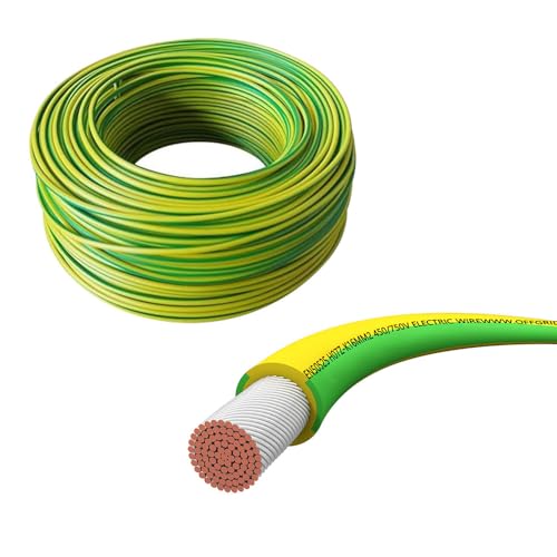 Offgridtec H07V-K Erdungskabel 16mm 450/750V Feindrähtiger Kupferleiter Flammwidrige XLPO- und PVC-Isolierung HAR-zertifiziert Feste Verlegung Hohe Flexibilität (Grün/Gelb 5m)