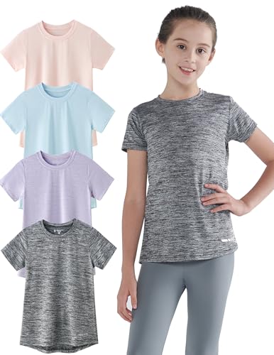 Youth girls athletic shirts 4-pack moisture-wicking tees