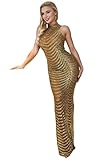 Figdaw Gold Rhinestone Sheer Mesh See Through Maxi Dress Long Birthday Dresses for Women Sexy Photoshoot Maternity Baby Shower,L,X5259