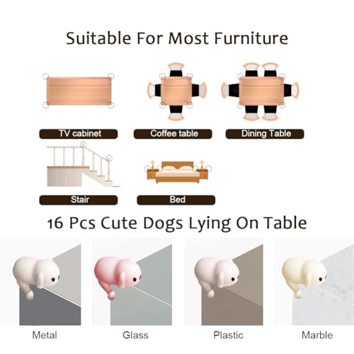 Image of 16 PCS Baby Corner Protector,Silicone Furniture Corner Guard Edge Safety Bumpers,Cute Dogs Corner Protector 3M （White Yellow Brown Pink）