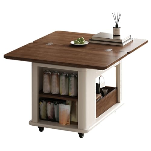 WEIDPHL Foldable Coffee Table with Storage, Rolling Wheels, Wood Square Coffee Table, Mobile End Tables, Couch Side Table, Center Table for Living Room,Bedroom,Office,Kitchen