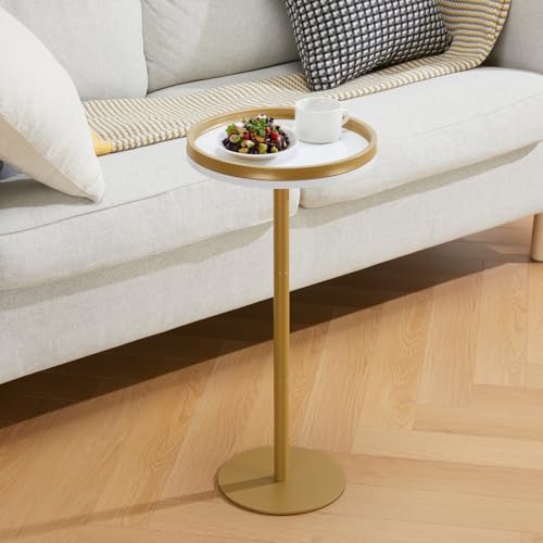 ZEXVIDA Round Drink Table,Small Pedestal Table,Small Round Side Table for Small Spaces,Martini Table for Living Room, Bedroom, Bathroom,Balcony (White Gold)