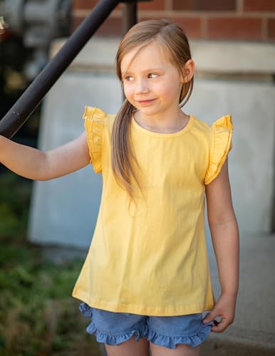 Image of Arshiner Girls Shirts Ruffle Short Sleeve Summer Cute Casual Crewneck Tops Blouse Tee