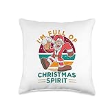 Sexy Football Player Costume I'm Full of Christmas Spirit Funny Santa Drinking Beer Throw Pillow, 16x16, Multicolor