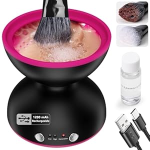 Makeup Brush Cleaner Machine-Rechargeable 1200mHA, Portable Electric Makeup Brush Cleaner Machine, 2 Gears Speed and Dehydration Function, with Cleaning Solution(Black-Rechargeable)