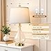 QiMH Glass Table Lamps for Living Room, Bedside Lamps Set of 2 with USB A+C Charging Ports, 3 Way Dimmable Touch Lamps for Nightstand, 22.5