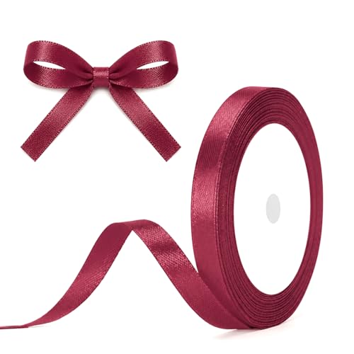 G2PLUS Burgundy Satin Ribbons 10mm Gift Wrap Ribbons for Gift Wrapping Crafting Wedding Party Deco 22M