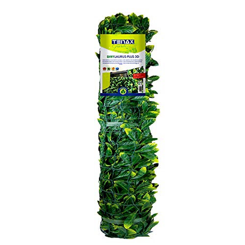 TENAX Divy 3D Plus Laurus 1,50x3 m Grün, Synthetische Hecke aus Lorbeerblättern auf Kunststoffgitter, Abschirmung von Gärten, Balkonen und Terrassen