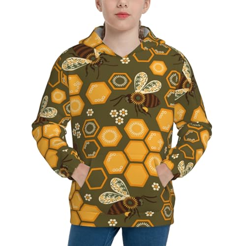 Bees and Honeycombs Kid Hoodies Boys Sweatshirts Girls Pullover with Pocket