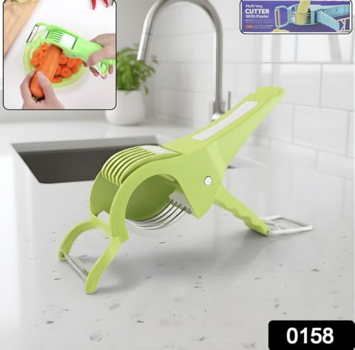 Image of 2-in-1 Vegetable Cutter & Peeler with Stainless Steel Blade | Multipurpose Kitchen Peeler & Slicer for Potato, Carrot, Cucumber, Fruits & Vegetables | Ergonomic Handle | Multicolor