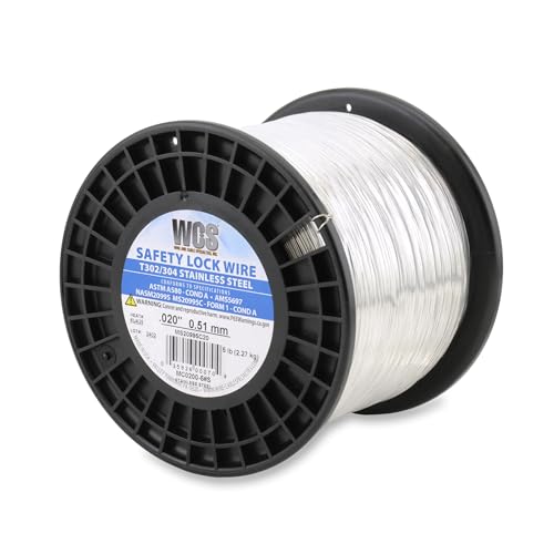 Image of WCS .020 Stainless Steel Safety Lock Wire, T302 /304, NASM20995C MS20995C, ASTM A580 Condition A, AMS569, Mechanics Wire for Aircraft, Automotive, & Industrial Use, 5lb Dispenser Can, Approx 4625 ft