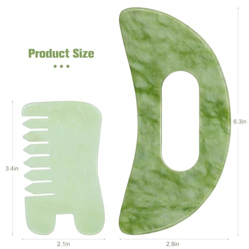 Image of Jade Stone Gua Sha Massage Tool Set Larger Guasha Board with Handle, Muscle Scraping Massage Tools, Guasha Scraping Scalp Comb, Acupuncture Tools for Relaxation Lymphatic Drainage Valentine's Day Gift