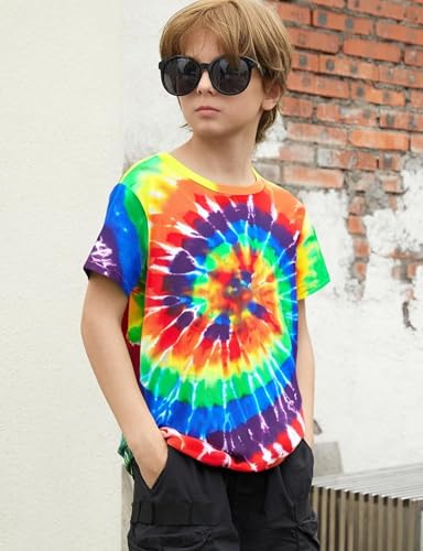 Boys Tie Dye Shirt Size 4-14 Kids Girl Tie Dye Shirts Short Sleeve Hippie Tshirt2