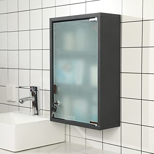 Mygift 18-Inch Bathroom Medicine Cabinet Wall Mounted Metal Storage Cabinet With 3 Shelves Locking Glass Door & Keys #TOP3