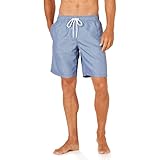 Amazon Essentials Men's 9' Swim Trunks with Mesh Lining, Pockets, Drawstring Closure, Blue Geometric Print, Large