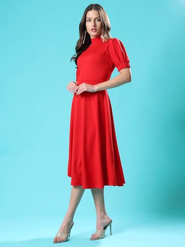 Image of PURVAJA Women's High-Low Knee Length Dress(Ruby-062-to-069)