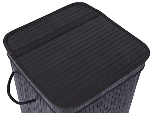 Birdrock Home Square Laundry Hamper With Lid And Cloth Liner - Bamboo - Black - Easily Transport Laundry Basket - Collapsible Hamper - String Handles #TOP4