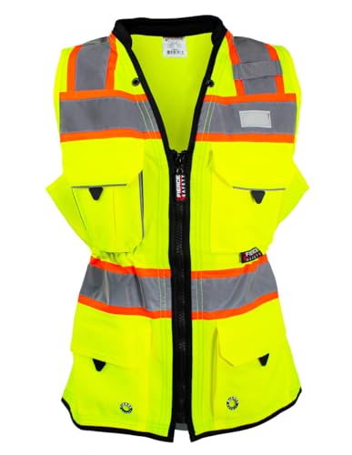 Fierce Safety Woman's Surveyors Class 2 Green Safety Vest with Tablet Pockets and Neck Padding (M)