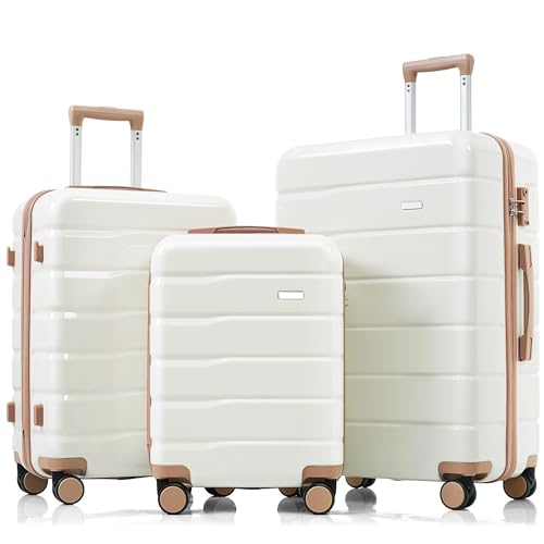 3-Piece Travel Luggage Set - 20/24/28 Suitcases Set with 360° Spinner Wheels and TSA Lock, ABS Durable Lightweight Suitcase Carry On Luggage Set Carry-on Suitcase Set (Beige)