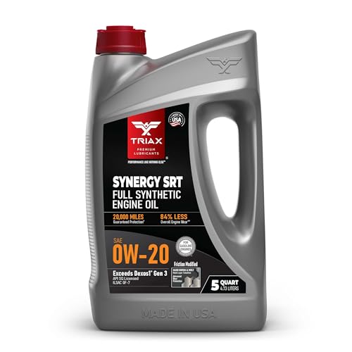 TRIAX Synergy SRT 0W-20 - Full Synthetic, Friction Modified Engine Oil - 20K Miles, API SP Licensed, 3x Wear Protection - Nano Boron and Moly Friction Modified (5 Quart)
