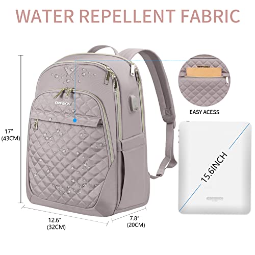 Empsign 15.6 Inch Laptop Backpack For Women Men, Laptop Bag Business Work Travel Waterproof Backpack With Usb Charging Port, Stylish Backpack For Women College Computer Book Bag, Dusty Pink #TOP1