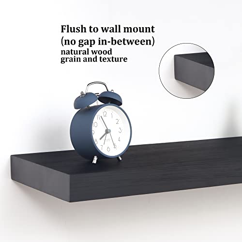 Fun Memories Black Floating Shelves 36 Inch Long, 8 Inch Deep Wood Shelves For Wall Mounted, Farmhouse Rustic Floating Wall Shelf For Living Room, Kitchen, Bedroom, 36" W X 8" L X1.6 H, Set Of 2 #TOP4