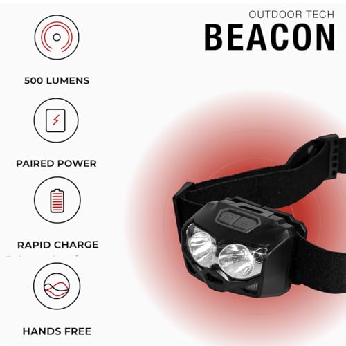 Outdoor Tech Beacon 500 Lumen Headlamp – Lightweight Ultra-Bright LED Camping Essentials, IPX4 Waterproof, Rechargeable Battery (Included) or 3 AAA Batteries (Sold Separately) - Image 6