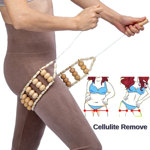 Hovom Wood Back Massage Roller Rope Tool,Lymphatic Drainage,Wood Therapy Massage Tools,Maderoterapia Colombiana,Portable Handheld Rolling, Massage Strap For Back, Neck, Shoulders, Legs (Smooth) #TOP2