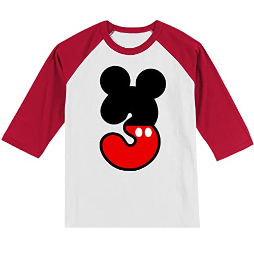 Personalized Mickey's 3rd Birthday Shirt | Handmade Decorated Shirt | Personalized with Name | Unisex 3/4 Sleeve Raglan T-Shirt | #11812