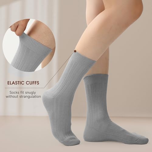 Image of BAMBOO COOL Men's Crew Socks Bamboo Viscose Breathable Rib Dress Socks For Men, Casual Lightweight Comfort 6 Pack