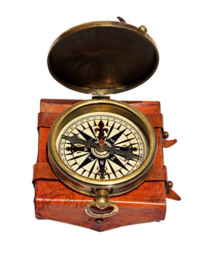 MAH ''Robert Frost Poem'' Engraved Antiquated Finish Brass Compass with Case. C-3241